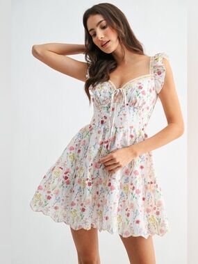 Camellia Floral Ruffle Strap Mini Dress